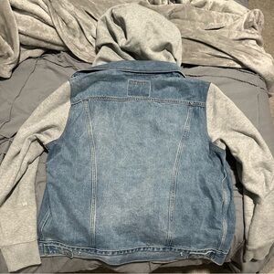 Denim and Gray Hooded Jacket